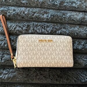 Michael Kors Monogram Beige Wristlet